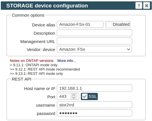 Amazon FSx Storage management REST API